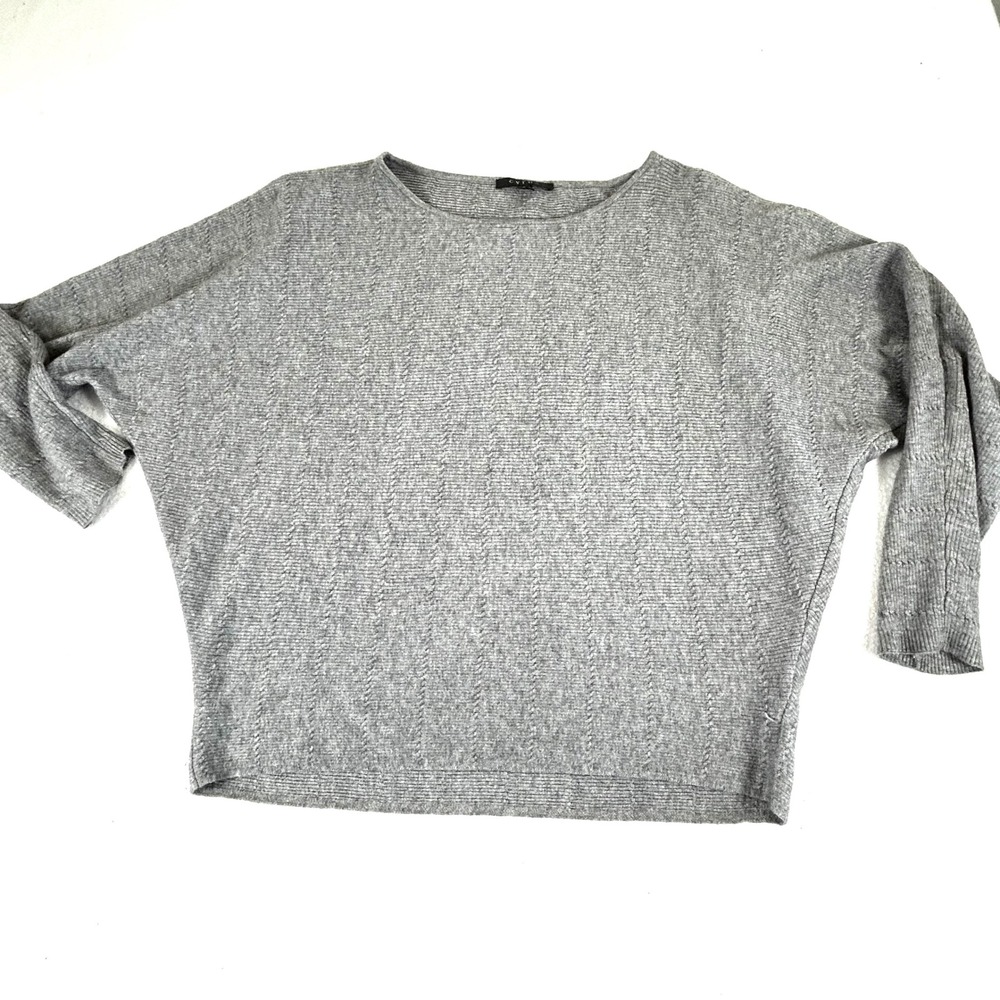 Cyrus Womens Gray Textured Pointelle Dolman Sleeve Boat Neck Sweater Large
